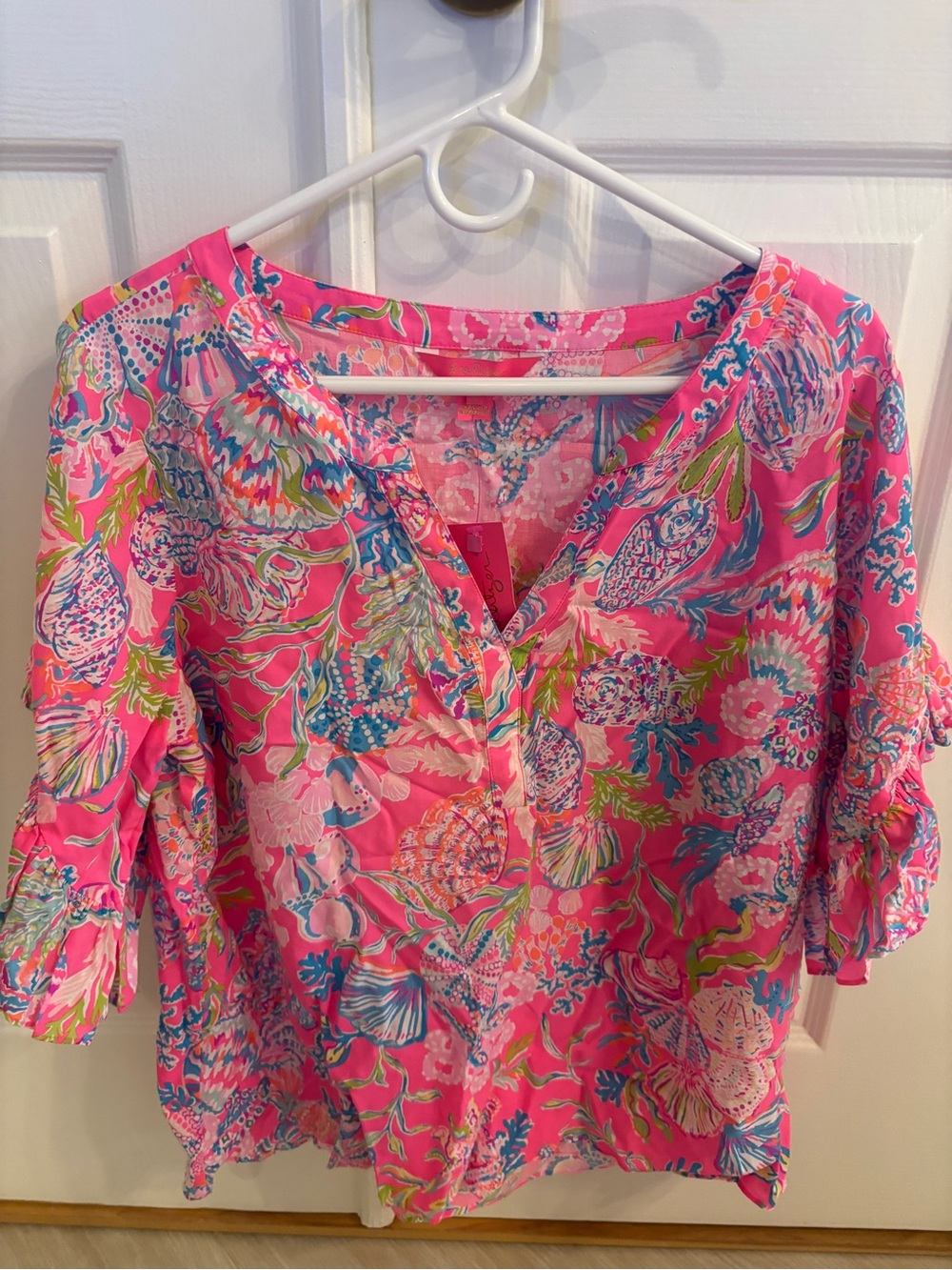 Lilly Pulitzer Pink Multicolor Floral V-Neck Blouse